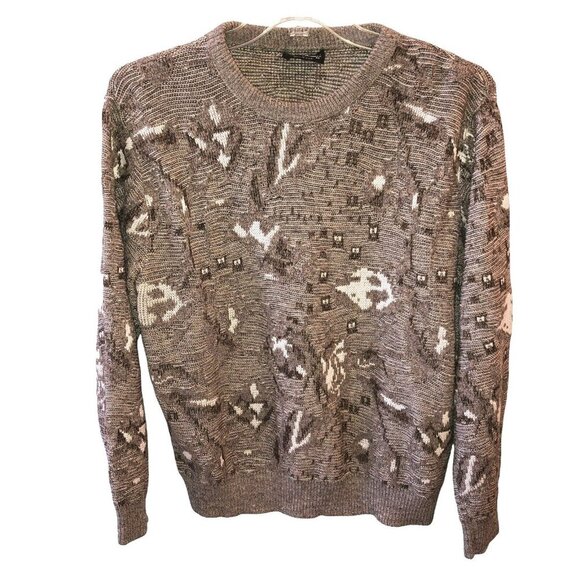 Reed St James Mens Medium Gray Beige Geometric Knit Pullover Sweater Size M VTG - Picture 2 of 8